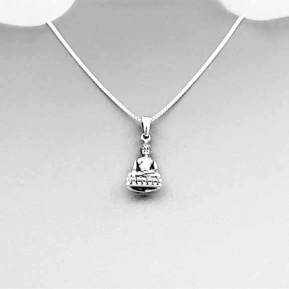 Sterling Silver Buddha Necklace, Silver Chain, Religious Yoga Jewelry, OM Chains - Picture 11 of 12